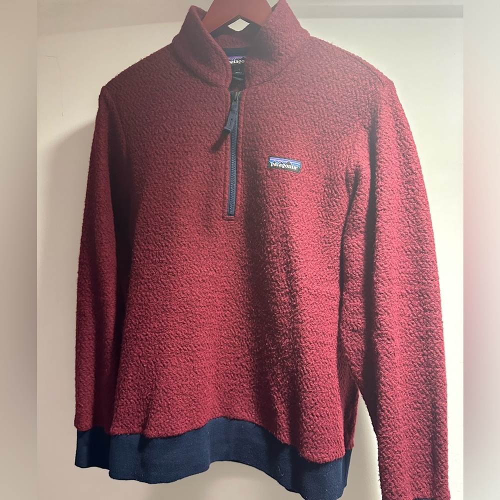 Large maroon and blue Patagonia.